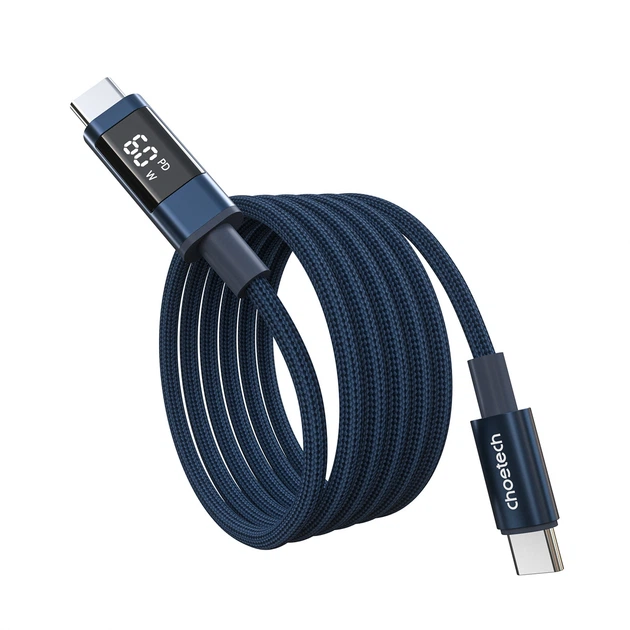 Кабель CHOETECH PD60W USB-C to USB-C Digital Display 1.2 м Nylon Blue (6932112112217) - зображення 2