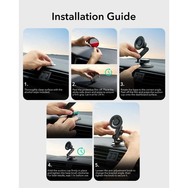 Автодержатель ESR Omnilock Magnetic приборная панель чёрный with MagSafe (4894240267394) - Фото 9 Автодержатель ESR Omnilock Magnetic приборная панель чёрный with MagSafe (4894240267394) - изображение 9