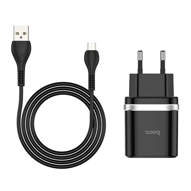 Мережевий зарядний пристрій з кабелем HOCO C12Q Smart QC3.0 charger set(Micro) 18W Black - Фото 4 Мережевий зарядний пристрій з кабелем HOCO C12Q Smart QC3.0 charger set(Micro) 18W Black - изображение 4