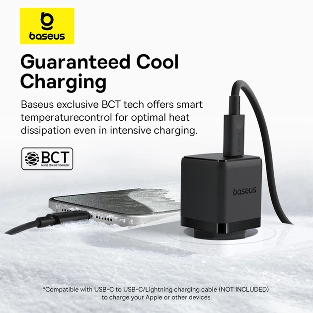 Мережевий зарядний пристрій з кабелем Baseus Palm Fast Charger 1C 20W EU Cosmic Black set USB-C to iP 20W 1m - зображення 12