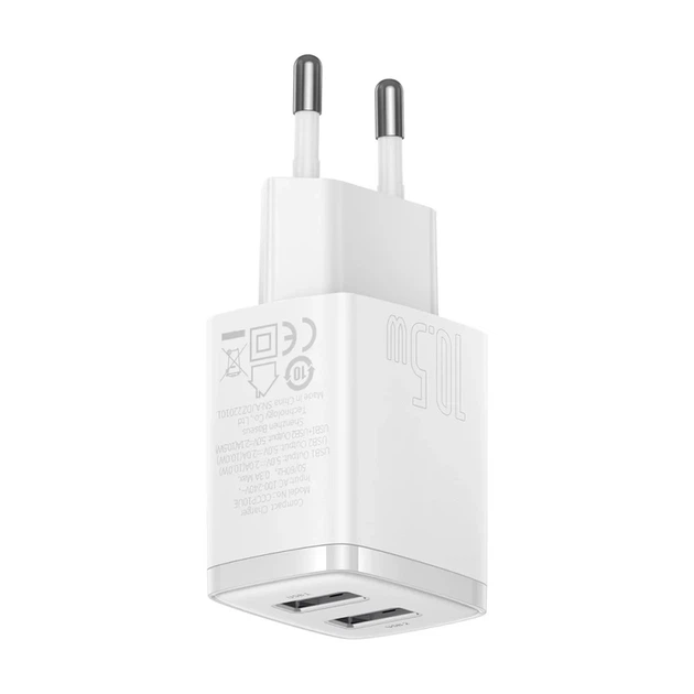 Мережевий зарядний пристрій Baseus Compact Charger 2U 10.5W EU White - изображение 5