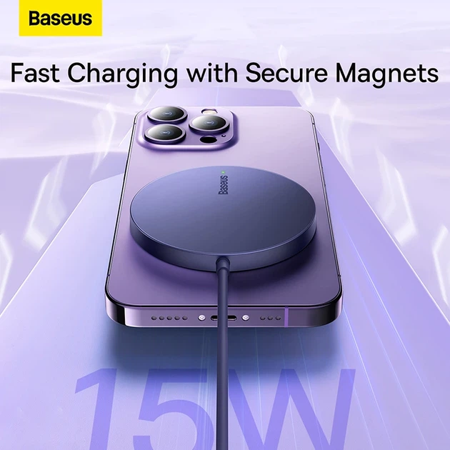 Бездротовий зарядний пристрій Baseus Simple Mini3 Magnetic Wireless Charger 15W Dusty Purple - зображення 11