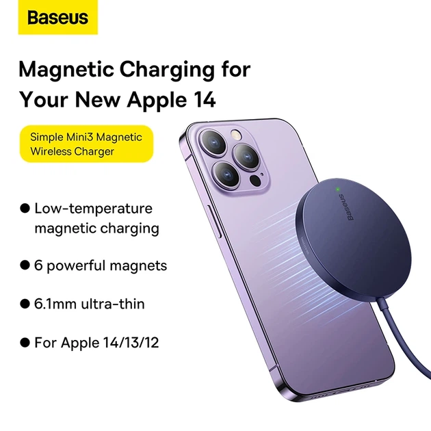 Бездротовий зарядний пристрій Baseus Simple Mini3 Magnetic Wireless Charger 15W Dusty Purple - зображення 15