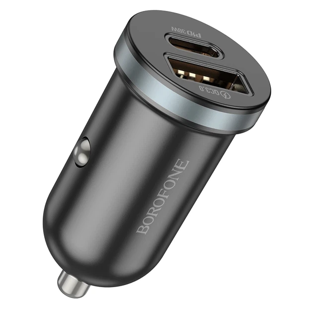Автомобільний зарядний пристрій BOROFONE BZ22 Scenery dual port PD30W+QC3.0 car charger Black - изображение 3