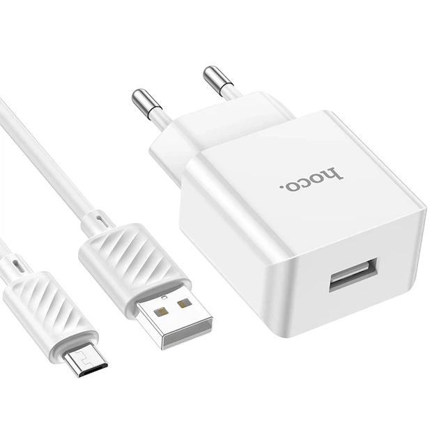 Мережевий зарядний пристрій з кабелем HOCO C106A Leisure single port charger set(Micro) 10.5W White - Фото 5 Мережевий зарядний пристрій з кабелем HOCO C106A Leisure single port charger set(Micro) 10.5W White - изображение 5