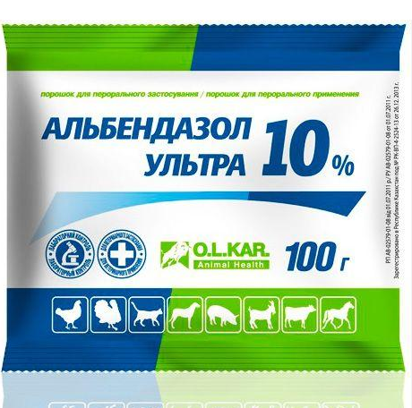Альбендазол Ультра 10% порошок, 100 г, ТМ OLKAR - Фото 1 Альбендазол Ультра 10% порошок, 100 г, ТМ OLKAR - зображення 1