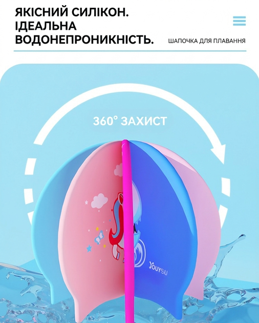 Дитяча шапочка для плавання YOUYOU еластична силіконова водонепроникна Happy Puppy блакитна - изображение 5