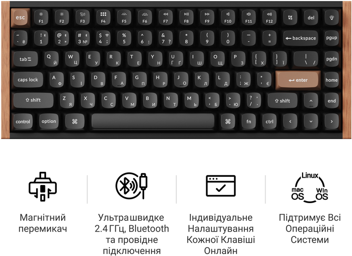 Клавиатура беспроводная Keychron K2 HE Magnetic Switch Black RGB (K2H-F1-UA) - Фото 8 Клавиатура беспроводная Keychron K2 HE Magnetic Switch Black RGB (K2H-F1-UA) - изображение 8
