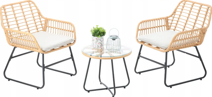 Комплект садових меблів Garden Line ABI3408, стіл + 2 крісла, коричневий ротанг із сірими подушками - зображення 3