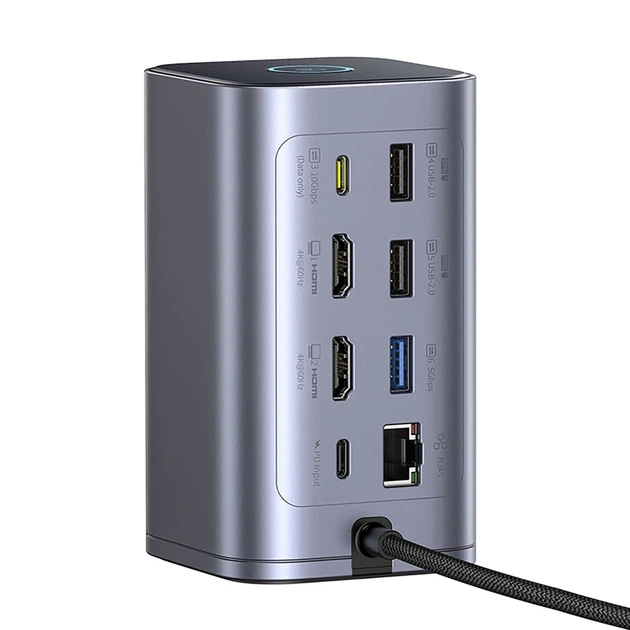 Док-станция Baseus NU1 Air Spacemate hub 12в1 USB-C - 2xHDMI 4K@60Hz 2xUSB-C 10Gb/s 2xUSB-A 5Gb/s 2xUSB-A (480Mb/s) RJ45 SD/microSD 3.0 USB-C (PD) (69 - изображение 5