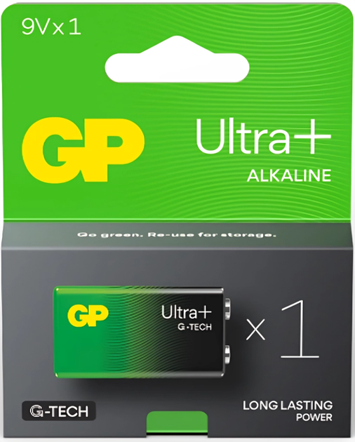 Батарейка GP 1604AUP-U1 лужна Ultra PLUS 6LF22 9V крона блістер 1/10 - Фото 3 Батарейка GP 1604AUP-U1 лужна Ultra PLUS 6LF22 9V крона блістер 1/10 - изображение 3
