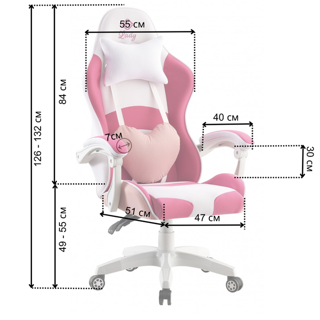 Крісло геймерське Bonro Lady 807 рожево-біле з м'якими підлокітниками та ергономічною спинкою (76-165-42300098) - Фото 9 Крісло геймерське Bonro Lady 807 рожево-біле з м'якими підлокітниками та ергономічною спинкою (76-165-42300098) - зображення 9