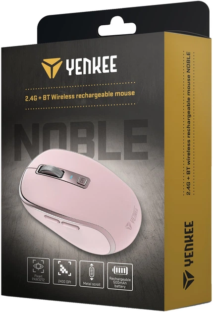 Миша бездротова Yenkee NOBLE YMS 2085PK DUAL WiFi+Bluetooth Pink (B8YX3AA#ABB) - Фото 4 Миша бездротова Yenkee NOBLE YMS 2085PK DUAL WiFi+Bluetooth Pink (B8YX3AA#ABB) - зображення 4