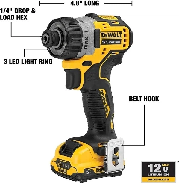Акумуляторний шурупокрут DeWalt 12 В з 2 акумуляторами 2 Аг (DCF601D2-QW) - зображення 4