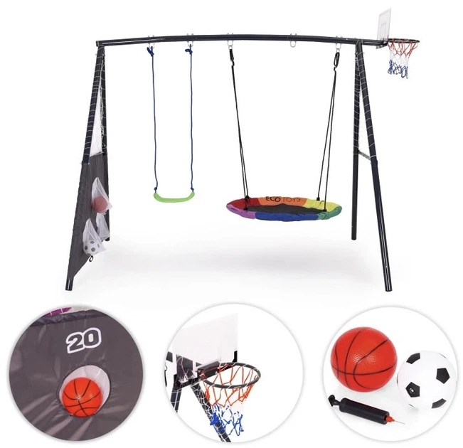 Plac zabaw dla dzieci huśtawka 4w1 EcoToys Bocianie gniazdo Kosz do koszykówki 2 piłki (JSP-SWD) (5905817010134) - Zdjęcie 9 Plac zabaw dla dzieci huśtawka 4w1 EcoToys Bocianie gniazdo Kosz do koszykówki 2 piłki (JSP-SWD) (5905817010134) - obraz 9