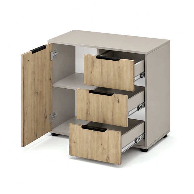 Современный комод Elva 800×450×750 с ящиками и полками для спальни, гостиной и прихожей Дуб Артизан/Кашемир - изображение 5