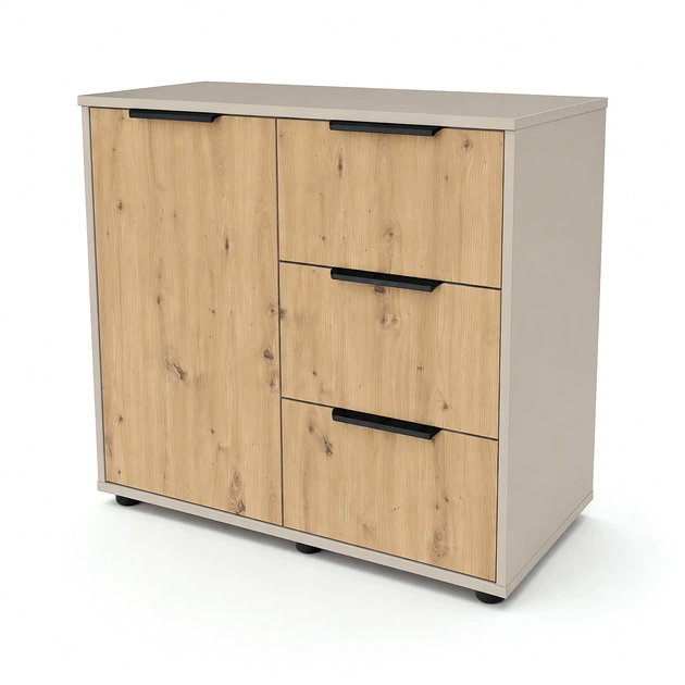 Современный комод Elva 800×450×750 с ящиками и полками для спальни, гостиной и прихожей Дуб Артизан/Кашемир - изображение 7