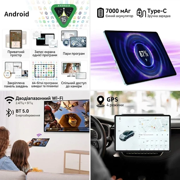 Планшет TECLAST P30 10.1" (4+8)/128Гб Android 14 Черный-голубой (101941302) - изображение 5