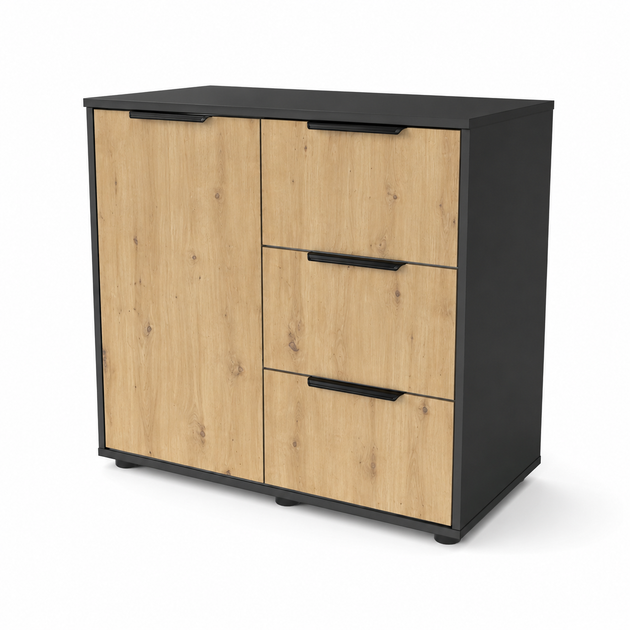 Современный комод Elva 800×450×750 с ящиками и полками для спальни, гостиной и прихожей Дуб Артизан/Антрацит - изображение 7