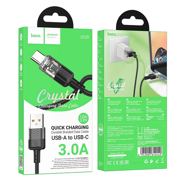 Кабель HOCO U129 Spirit transparent charging data cable iP 1,2m. Black - Фото 2 Кабель HOCO U129 Spirit transparent charging data cable iP 1,2m. Black - зображення 2