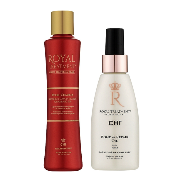 Набор для зеркального блеска и восстановления волос CHI Royal Treatment Масло 118 мл + Жемчужный комплекс 177 мл - Фото 1 Набор для зеркального блеска и восстановления волос CHI Royal Treatment Масло 118 мл + Жемчужный комплекс 177 мл - изображение 1