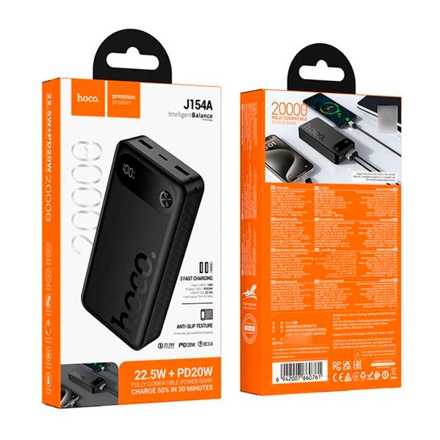 Портативна батарея (Power Bank) Hoco J154A, 20000 mAh, Чорний - 696568 - зображення 5