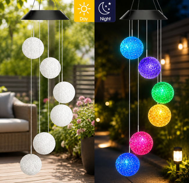 Садовая подвесная лампа с 6 LED шарами MULTI / Лампа на солнечной батарее / Декоративные фонарики Музыка ветраСадовая подвесная лампа с 6 LED шарами MULTI / Лампа на солнечной батарее / Декоративные ф - изображение 2
