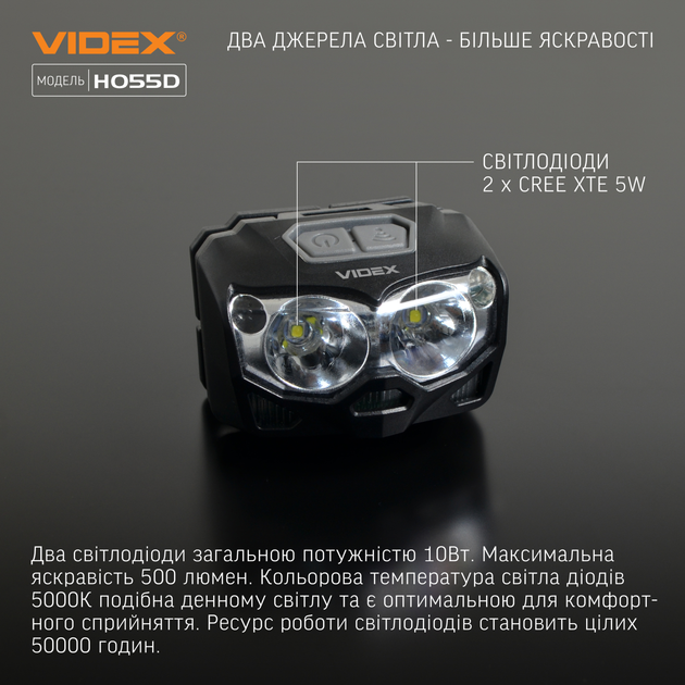 Налобный фонарь VIDEX VLF-H055D черный 500Lm 5000K - Фото 4 Налобный фонарь VIDEX VLF-H055D черный 500Lm 5000K - изображение 4