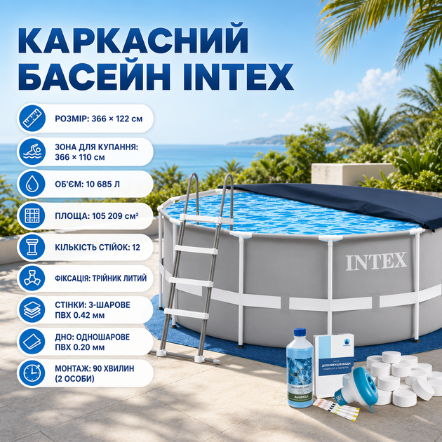 Каркасный бассейн Intex 26718FR-6в1, 366 × 122 см - изображение 5