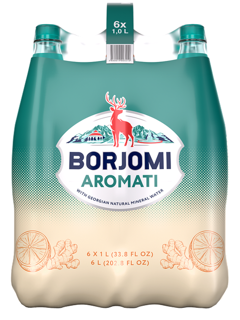 Упаковка минеральной сильногазированной воды Borjomi Aromati с ароматом цитрусовых и корня имбиря 1 л х 6 бутылок (4860019003203) - изображение 4
