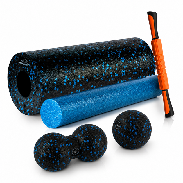 Масажний набір PowerPlay PP_4015 EPP Foam Roller Set 4in1 (2-ва роли + 2-ва м'ячі) Чорно-синій - изображение 11