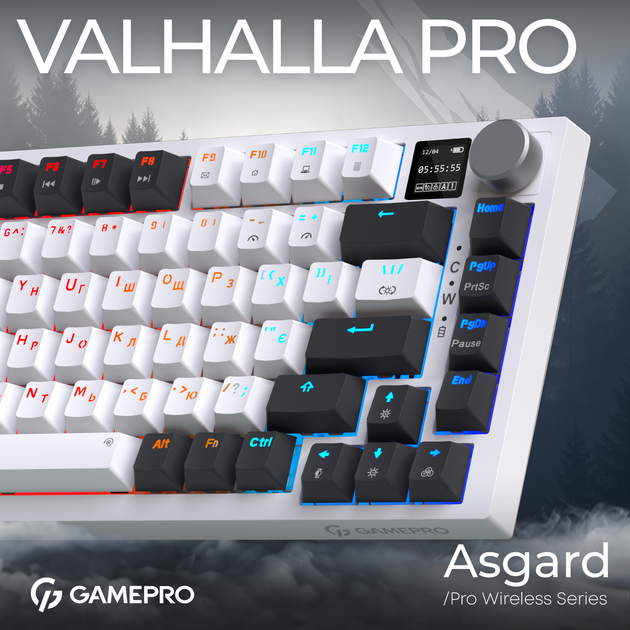 Клавіатура GamePro Asgard Valhalla QLAB Sakura Switch White With Display (MK160-W-D-QS-PRO) 333283 - Фото 2 Клавіатура GamePro Asgard Valhalla QLAB Sakura Switch White With Display (MK160-W-D-QS-PRO) 333283 - зображення 2