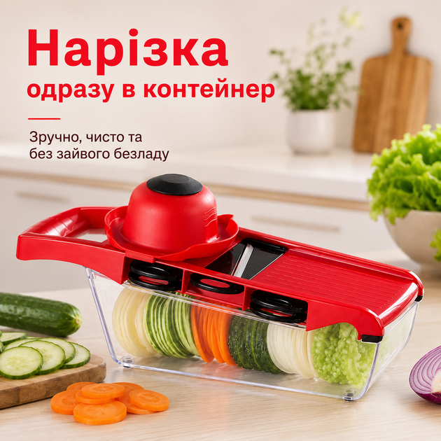 Ручная овощерезка 6в1 нож терка для овощей и фруктов BRS Red - изображение 4