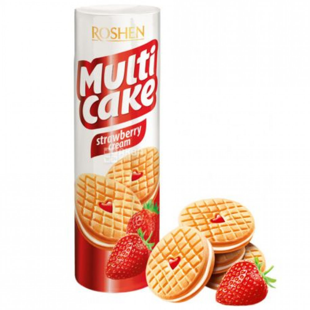 Печенье-сэндвич Multicake с начинкой клубника-крем 195 г - Фото 1 Печенье-сэндвич Multicake с начинкой клубника-крем 195 г - изображение 1