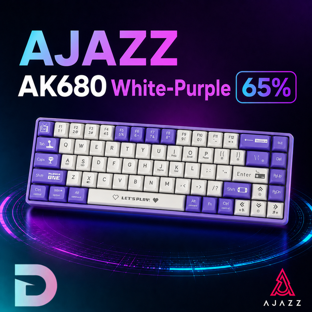Игровая механическая клавиатура AJAZZ AK680 White-Purple c подсветкой, красные переключатели 68клавиш, Hot Swap - изображение 5