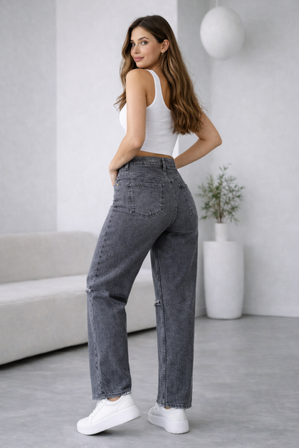 Жіночі джинси Stradivarius straight fit сірі з розрізами на колінах розмір 42 - Фото 2 Жіночі джинси Stradivarius straight fit сірі з розрізами на колінах розмір 42 - зображення 2