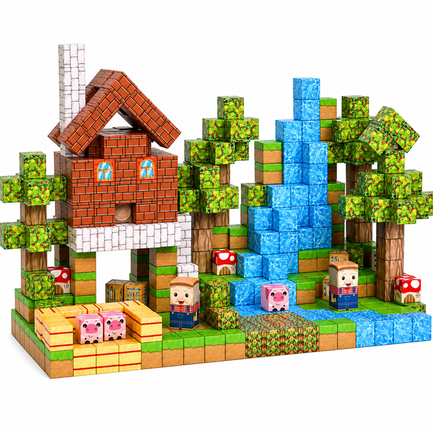 Магнітний конструктор Minecraft Фермерський Будинок і Крижаний Водоспад 100 деталей для дітей від 3 років - зображення 5