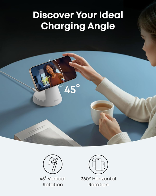 Зарядний пристрій Anker MagGo Wireless Charging Station 3-in-1 15W White - зображення 7