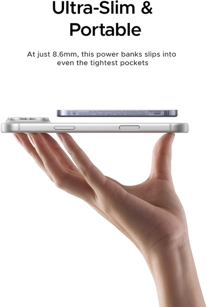 Магнітна батарея Power bank UGREEN Qi2 8.6mm Ultra-Slim 5000 mAh 20W for iPhone - Фото 7 Магнітна батарея Power bank UGREEN Qi2 8.6mm Ultra-Slim 5000 mAh 20W for iPhone - зображення 7