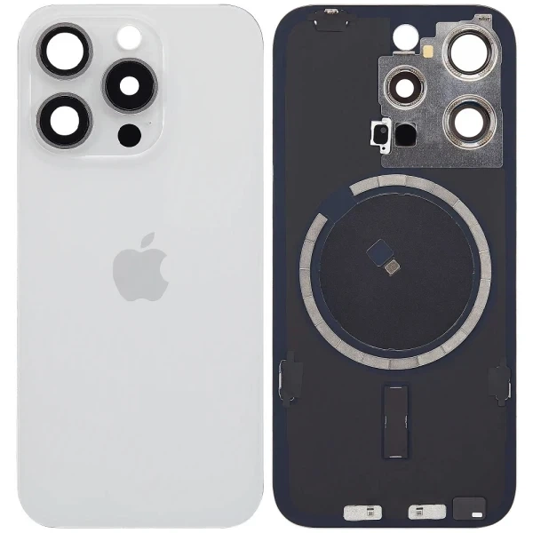 Задня кришка для iPhone 15 Pro MagSafe зі склом камери оригінал Китай White Titanium - Фото 1 Задня кришка для iPhone 15 Pro MagSafe зі склом камери оригінал Китай White Titanium - зображення 1
