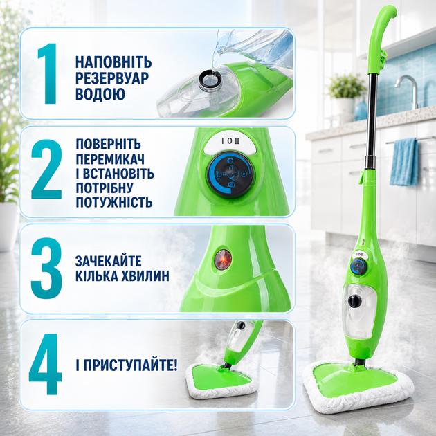 Паровая швабра H2O Steam Mop X5 5в1 1300 Вт с ручным пароочистителем насадками для пола ковров окон и текстиля - изображение 6