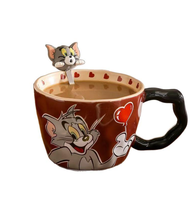 Большая керамическая чашка "Том и Джерри" Tom and Jerry – милая чашка с ложечкой для завтрака 530 мл (Том) - изображение 2