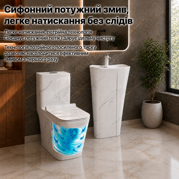 Комплект унитаз и умывальник керамический дизайнерский набор умывальник премиальный и унитаз под мрамор Asans - изображение 4