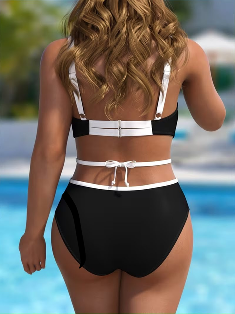 Купальник женский раздельный черно-белый plus size с высокой посадкой Diamond TW302686 4XL - Фото 2 Купальник женский раздельный черно-белый plus size с высокой посадкой Diamond TW302686 4XL - изображение 2
