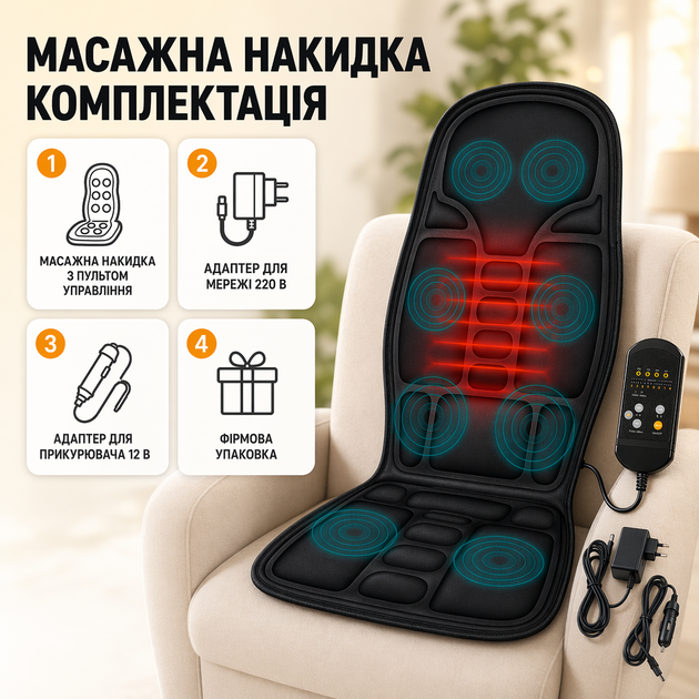 Массажная накидка-подушка Js-100Bi, 12V/220V - изображение 2
