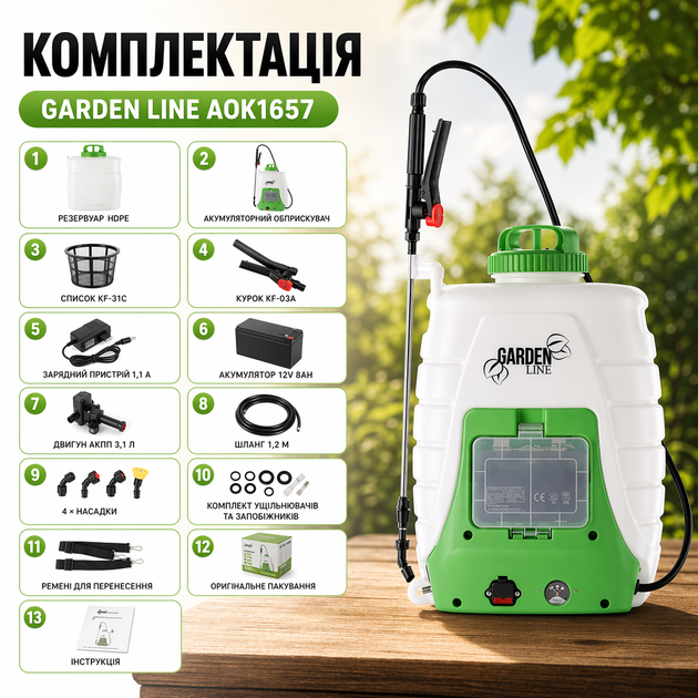 Аккумуляторный ранцевый опрыскиватель GardenLine AOK1657, 18 л - изображение 3