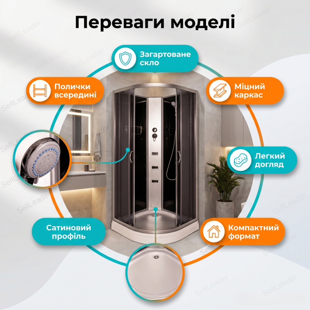 Душовий бокс Vivia 200х90x90см кутовий гідробокс низький піддон гідромасажна кабіна напівкругла компактна - зображення 2