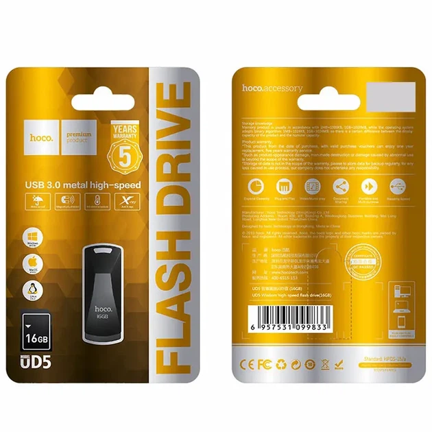 Флеш память USB-флеш 16Gb Hoco UD5 Сірий - изображение 3