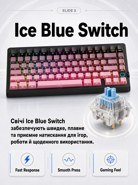 Клавіатура механічна Mchose G75 V2 75% Ice Blue Switch RGB чорно-рожева - изображение 3