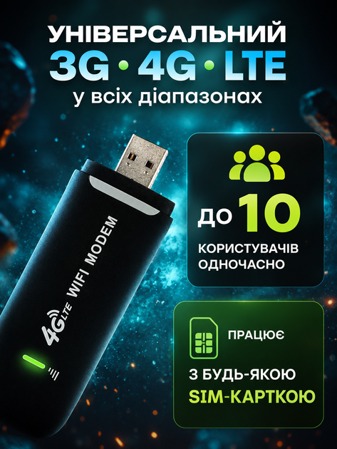 4G LTE Wi-Fi модем роутер под SIM-карту, USB модем для раздачи интернета. До 150 Мбит/с, 10 устройств, Kyivstar, Vodafone, Lifece - изображение 3